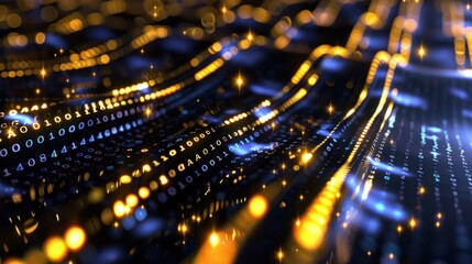 Futuristic Abstract Data Flow of Lights and Numbers with Digital Patterns in Dark Background