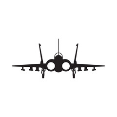 A striking silhouette of a modern fighter jet against a plain white background