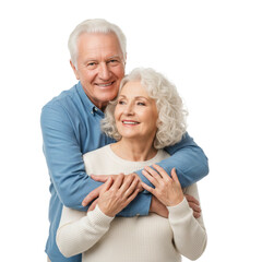 Grandpa hugs grandma from behind isolated on transparent or white background, png