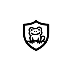 Vector illustration of frog symbol inside shield representing protection conservation and animal safety