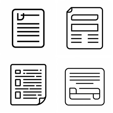 Simple line icons representing documents, forms, and paperwork for graphic design.