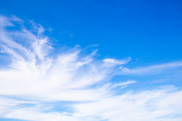 Sky blue background.Landscape white cloud with abstract texture,Panorama nature summer design. Spring blue sky, clouds with light sun for holiday banner.Winter beauty gradient blue sky for environment