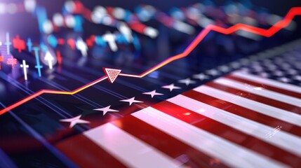 Financial Growth and Challenges Illustrated with American Flag and Stock Market Trends for Economic Concepts