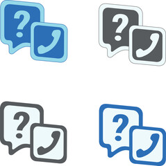 A set of minimal flat vector icons for customer support and FAQ, includes a phone receiver and a question mark inside rounded squares.