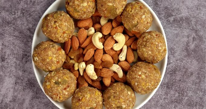 Traditional Dink laddu made from edible gum and dry fruits, called Dinkache ladoo or gond ke laddoo