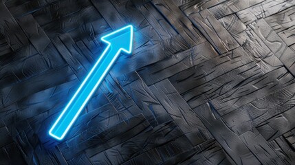 Neon arrow sign glowing on a textured dark surface, symbolizing growth, progress, and direction in modern design