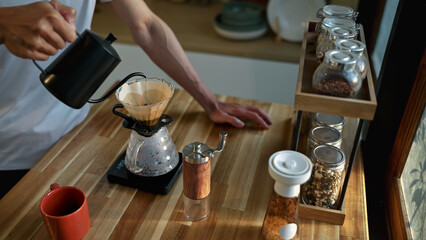 Coffee morning concept, coffee drip process at home