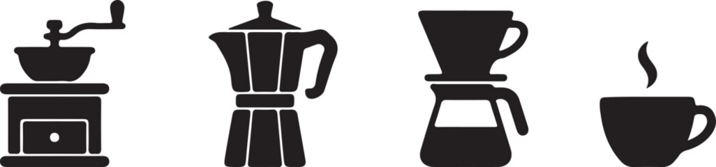 Coffee grinder moka pot pour over coffee maker and steaming mug coffee grinder, moka