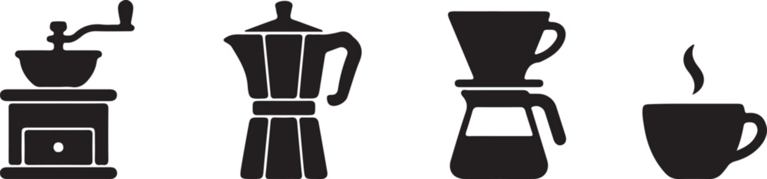 Coffee grinder moka pot pour over coffee maker and steaming mug coffee grinder, moka