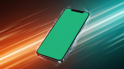 Modern Smartphone with Green Screen Floating on Dynamic Futuristic Background