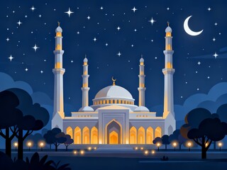 Vector illustration of a mosque at night
