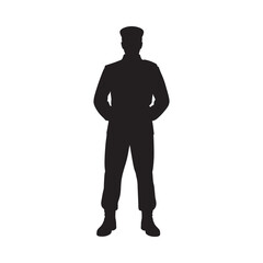 A silhouette of a person standing facing forward in a dark outline