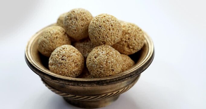 Amaranth Laddu or Rajgira Laddoo Made from Royal Grain Cholai, Traditional Indian Spherical Sweet Balls