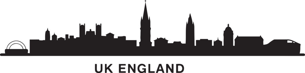 Obraz premium UK England country skyline with cities panorama. design Vector black silhouette