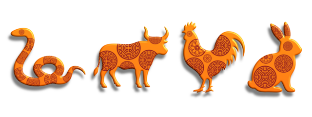 Chinese Zodiac Animals Dragon Ox Rooster Rabbit Illustrations