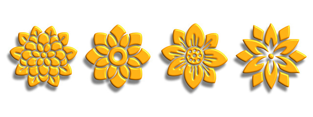 Chinese Flower Bloom Design Decoration Elements Gold