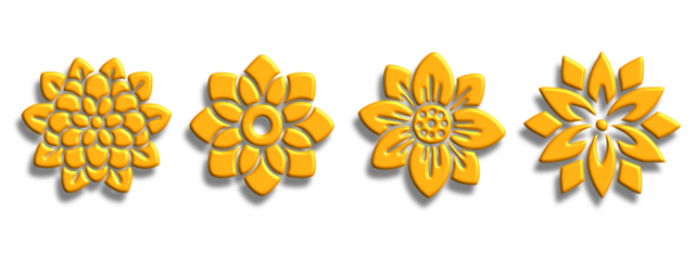 Chinese Flower Bloom Design Decoration Elements Gold