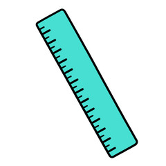 Simple Bright Turquoise Ruler Illustration: Measuring Tool Icon with Markings for Geometry, School Supplies, and Technical Drawing.