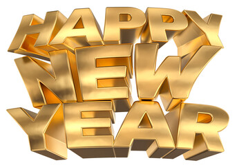 Gold Happy New Year Text 3D Render