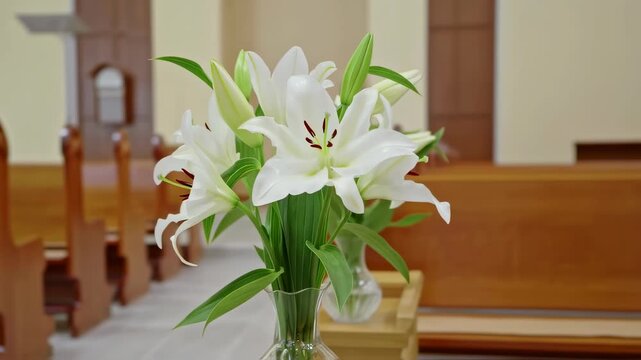 White Easter Lilies Church Entry