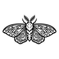 Moth Insect Line Art. Black and White Vector Icon of Symmetrical Nocturnal Butterfly for Nature Logo, Ecological Brand, Biology Textbook Illustration, or Textile Design Generative AI