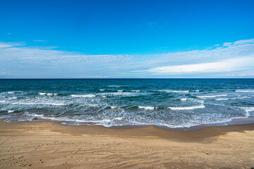 The scenic views of Sarıkum National Park, situated in a combination of sea, sand, lake and forest with species of water birds and birds of prey, and roe deer, lynx, bustard and swan in Sinop, Turkey.