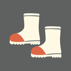 Stylized Outdoor Boots Icon with Cream Body, Orange Toe Caps, and Rugged Soles on Dark Background