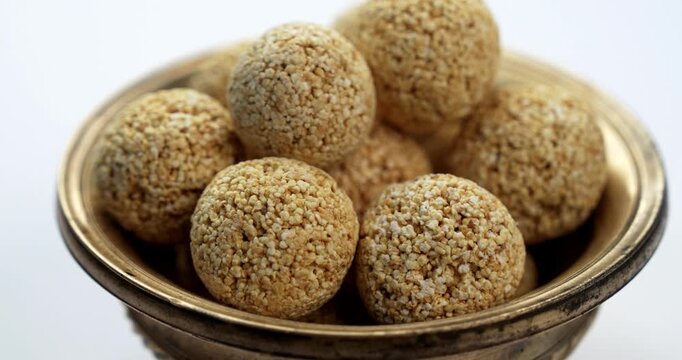 Amaranth Laddu or Rajgira Laddoo Made from Royal Grain Cholai, Traditional Indian Spherical Sweet Balls