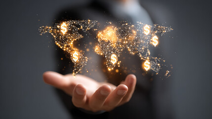 Global financial network illuminated with currency symbols global finance digital network