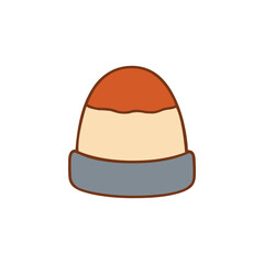 Stylized Winter Beanie Hat Icon with Red, Beige, and Gray Sections on White Background