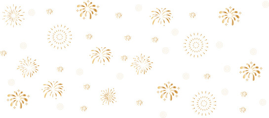 golden texture Fireworks banner. Festive fireworks with brightly shining sparks. New Year's Eve fireworks. Multicolored fireworks on isolated transparent background
