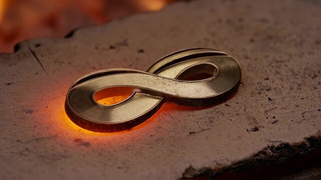 Brushed Brass Infinity Logo On Firebrick