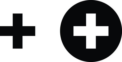 Obraz premium Minimalist black and white positive addition symbols representing growth, hope, health, and mathematics, perfect for medical, calculator, or user interface designs.