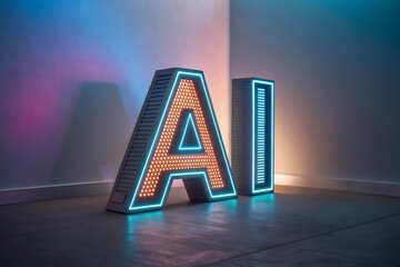 Illuminated AI Letters Displayed Against a Gradient Background