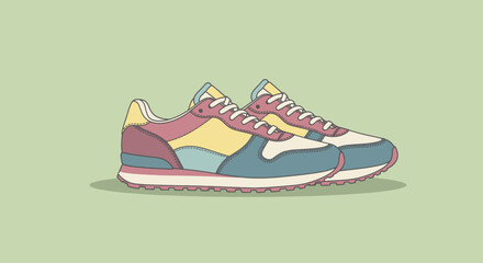 A pair of colorful running shoes with casual style illustration.