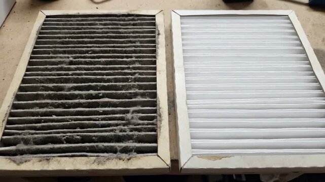 Comparison of a used air filter with a new one showcases the importance of clean air and regular maintenance.