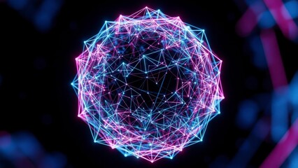 Vibrant Network Visualization with Pink and Blue Geometric Connections