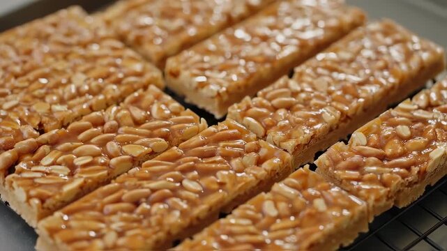 Peanut Brittle Bars on Cooling Rack