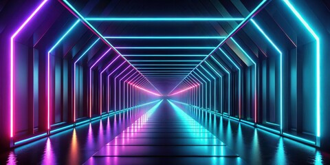 Abstract Neon Corridor Futuristic Illuminated Passageway with Vibrant Pink and Cyan Lighting