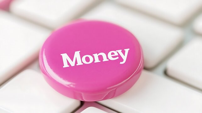 Pink money button on a white keyboard high resolution image