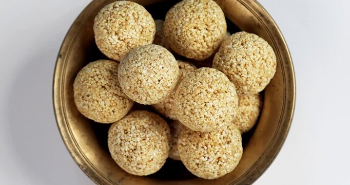 Amaranth Laddu or Rajgira Laddoo Made from Royal Grain Cholai, Traditional Indian Spherical Sweet Balls
