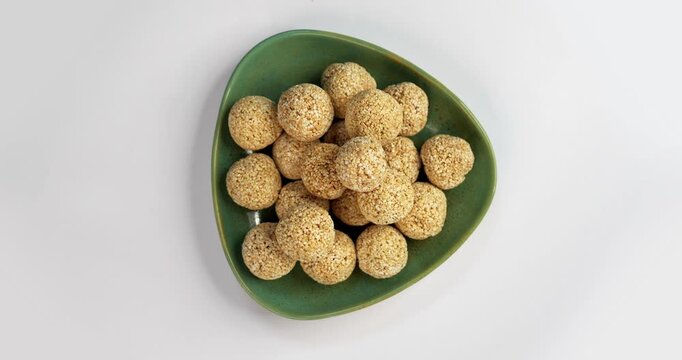 Amaranth Laddu or Rajgira Laddoo Made from Royal Grain Cholai, Traditional Indian Spherical Sweet Balls