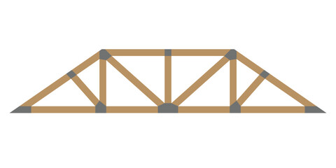Vector illustration of wooden roof trusses and beams on a white background