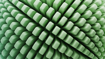 3d rendering of a green geometric structure with a layered pattern