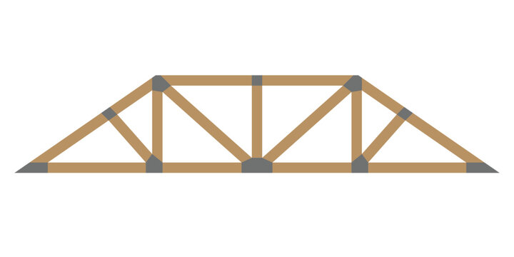 Vector illustration of wooden roof trusses and beams on a white background