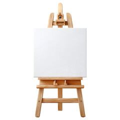 Blank wooden easel with empty canvas for art isolated on transparent background.