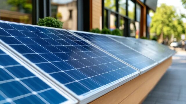 Cutting edge solar panels integrated into a sleek urban bench provide clean, renewable power for public spaces, showcasing sustainable photovoltaic innovation in city design