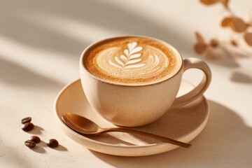 Latte art coffee in a ceramic cup