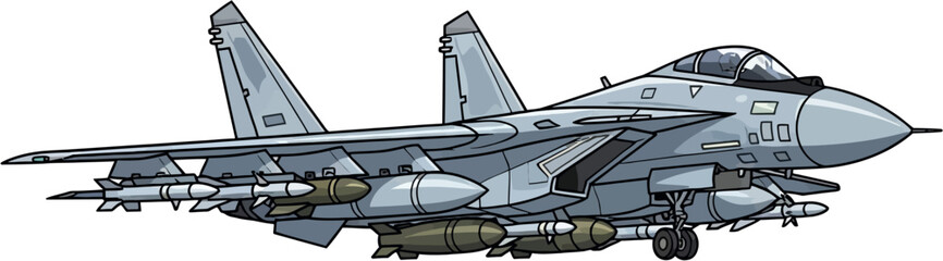 Fototapeta premium Fighter Jet Vector Illustration, Twin Engine Combat Aircraft For Air Defense And Tactical Operations