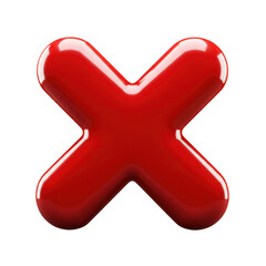 Glossy red x symbol isolated for warnings and errors isolated on transparent background
